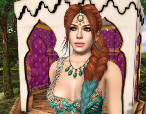 Картинка 3д+графика люди+ people девушка взгляд фон рыжая