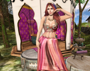 Картинка 3д+графика люди+ people девушка взгляд фон рыжая