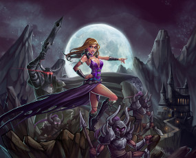 Картинка рисованное комиксы девушка рыцари фон атака взгляд