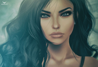 Картинка 3д+графика портрет+ portraits девушка волосы портрет брюнетка