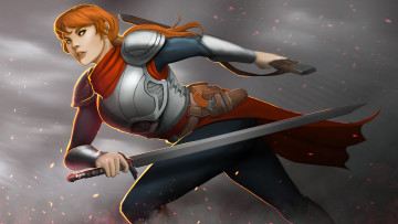 Картинка фэнтези девушки меч латы взгляд фон девушка