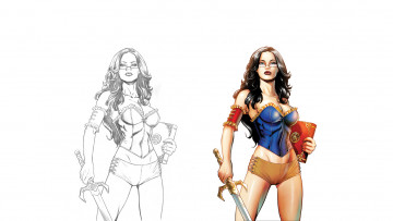 Картинка рисованное комиксы девушка фон меч скетч книга взгляд