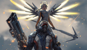 Картинка видео+игры overwatch agel soldier 76 mercy seifuku mask