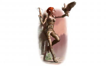 Картинка рисованное комиксы фон девушка арбалет филин эльф