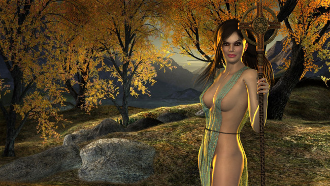 Обои картинки фото 3д графика, фантазия , fantasy, девушка, взгляд, фон