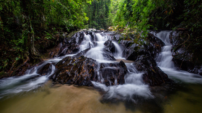 Обои картинки фото природа, водопады, река, лес, водопад