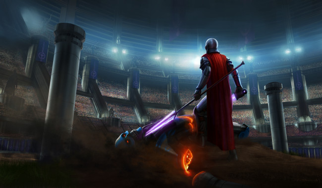 Обои картинки фото фэнтези, нежить, иной, мир, воин, арена, гладиатор, робот, киборг