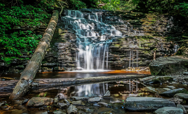 Обои картинки фото природа, водопады, река, лес, водопад