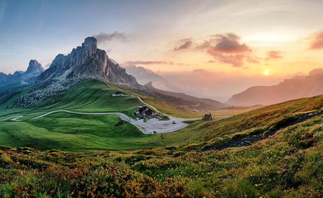 Обои картинки фото природа, горы, небо, долина, закат