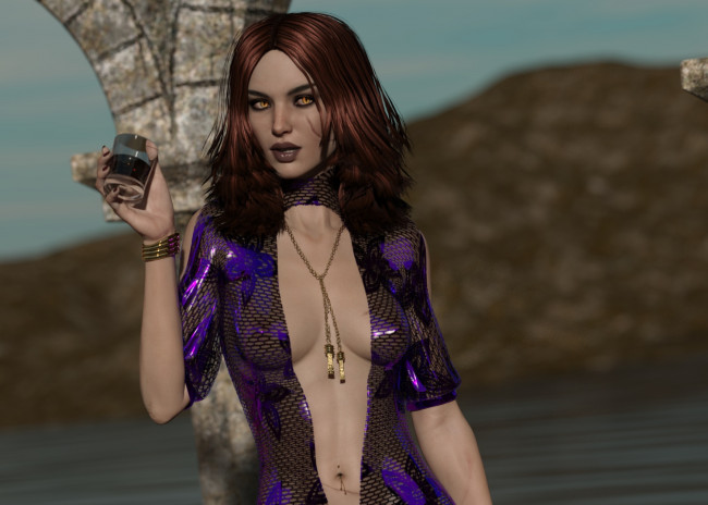 Обои картинки фото 3д графика, люди , people, взгляд, фон, девушка