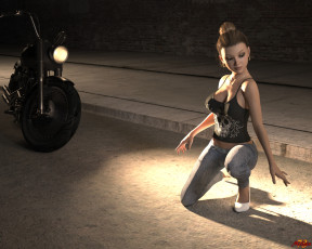 Картинка 3д+графика люди-авто мото+ people-+car+ +moto фон взгляд девушка