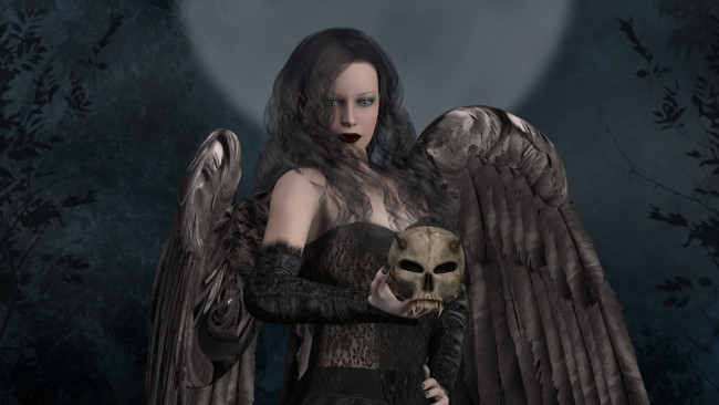 Обои картинки фото 3д графика, существа , creatures, демон, фон, взгляд, девушка