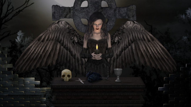 Обои картинки фото 3д графика, существа , creatures, демон, фон, взгляд, девушка