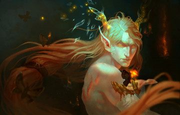 Картинка фэнтези существа мужчина фон рога бабочка