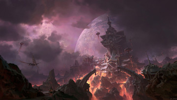 Картинка фэнтези иные+миры +иные+времена дворец тучи платена скалы