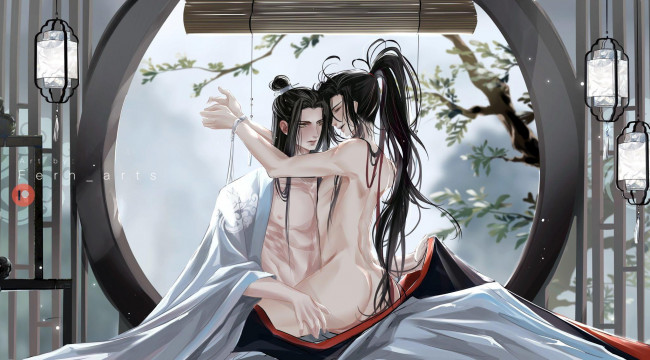 Обои картинки фото аниме, mo dao zu shi, вэй, усянь, лань, ванцзи, постель