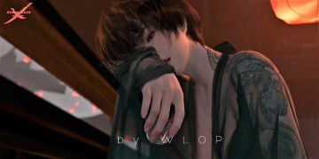 обоя фэнтези, _ghost blade ,  призрачный клинок, девушка, халат, тату