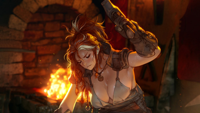 Обои картинки фото фэнтези, девушки, девушка, кузнец