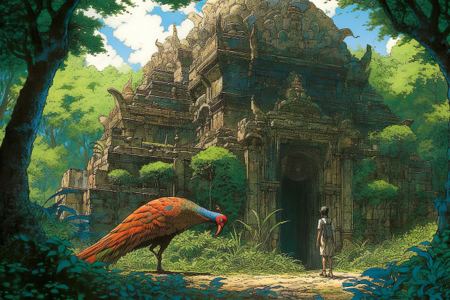 Обои картинки фото аниме, животные,  существа, павлин