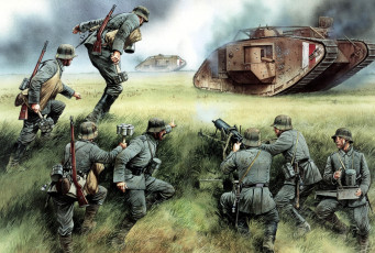 обоя рисованное, армия, танки, окоп, солдаты, гранаты