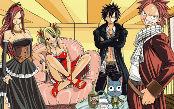 Картинка аниме fairy tail lucy heartfilia natsu dragneel gray fullbuster erza scarlet