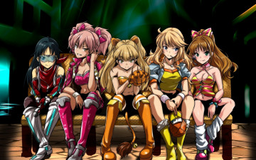 Картинка аниме idolm@ster idolmaster арт k2isu девочки скамейка лавка сидя