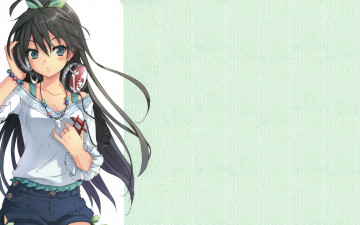 Картинка аниме idolm@ster плеер наушники девушка бусы шорты idolmaster