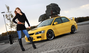 Картинка автомобили авто девушками mitsubishi