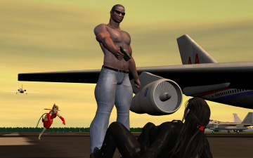 Картинка 3д+графика фантазия+ fantasy самолет девушка мужчина оружие