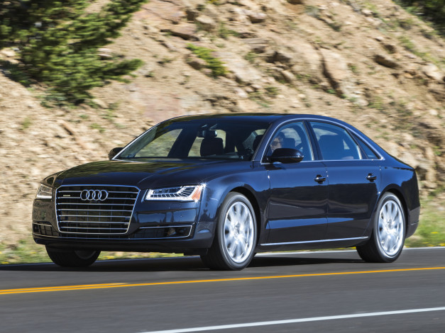 Обои картинки фото автомобили, audi, a8, l, 4-0t, quattro, us-spec, d4, 2014г, серый