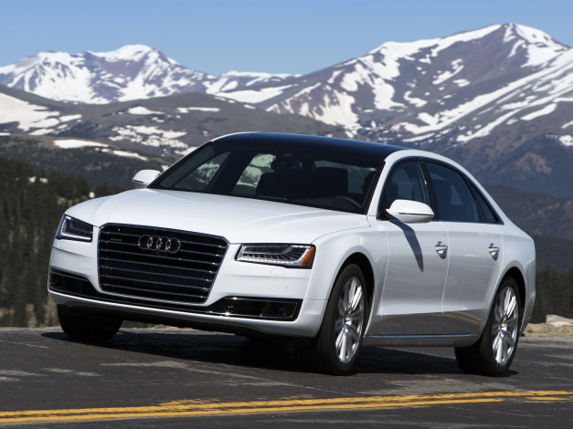 Обои картинки фото автомобили, audi, a8, l, 4-0t, quattro, us-spec, d4, 2014г, светлый