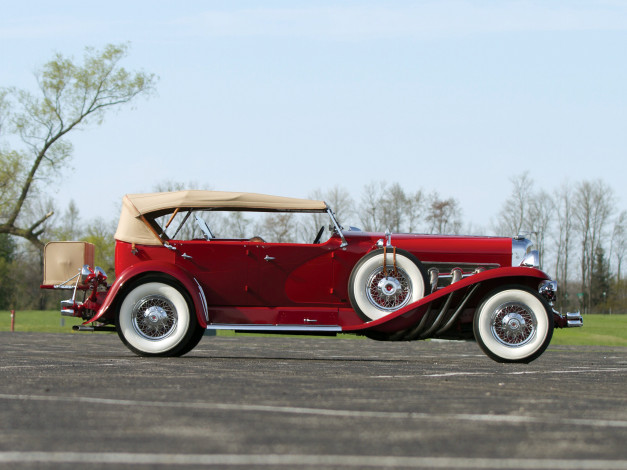 Обои картинки фото автомобили, duesenberg, красный, dual, city, lagrande-union, phaeton, swb, 1934г, cowl, sj, 523-2552