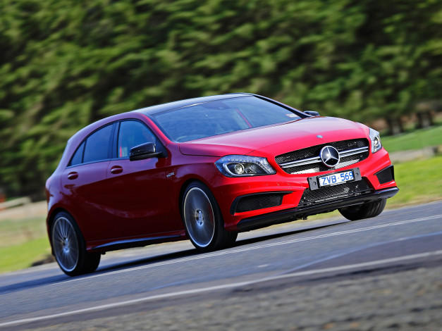 Обои картинки фото автомобили, mercedes-benz, w176, au-spec, amg, a, 45, красный, 2013г