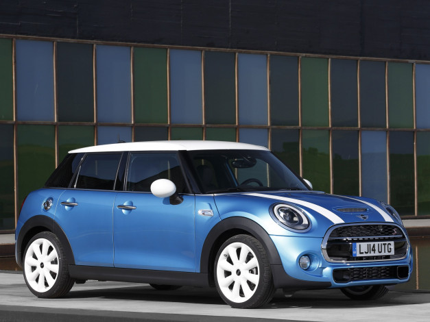 Обои картинки фото автомобили, mini, голубой, 2014, 5-door, cooper, s