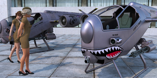 Обои картинки фото 3д графика, фантазия , fantasy, самолеты, девушки