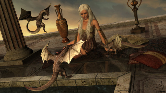 Обои картинки фото 3д графика, фантазия , fantasy, дракон, девушка