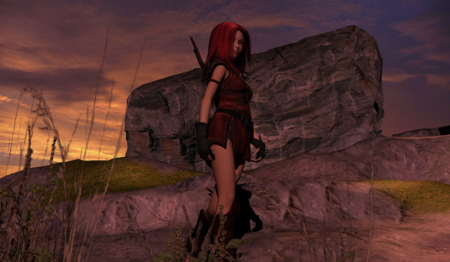 Обои картинки фото 3д графика, амазонки , amazon, девушка, камень, взгляд