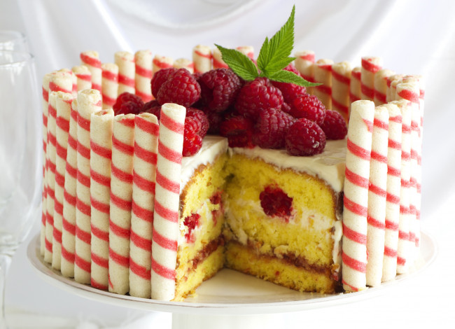 Обои картинки фото еда, торты, малина