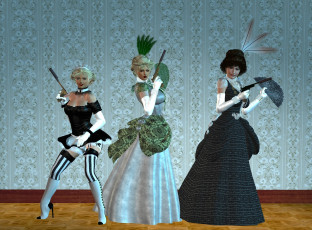 Картинка 3д+графика люди+ people девушки веер оружие фон взгляд перья