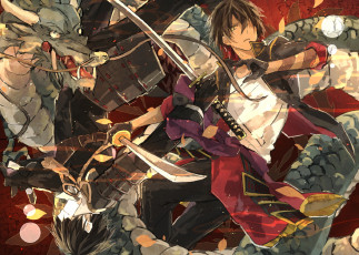 Картинка touken+ranbu аниме оружие +техника +технологии mikanururu shokudaikiri mitsutada ookurikara touken ranbu мечи арт дракон парни