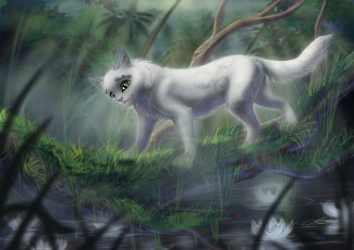 Картинка рисованное животные +коты кот взгляд фон лес