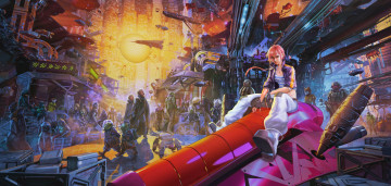 Картинка аниме оружие +техника +технологии арт arsenixc девушка существа город