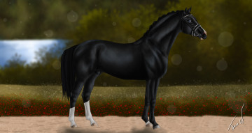 Картинка рисованное животные +лошади лошадь фон