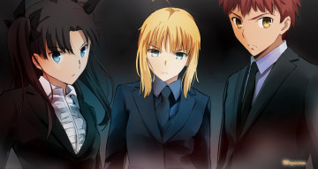 Картинка unlimited+blade+works аниме fate stay+night emiya shirou saber tohsaka rin арт парень девушки мастера сабер magicians