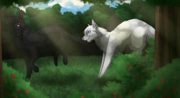 Картинка рисованное животные +собаки лес собаки трава