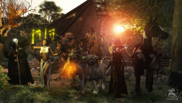 Картинка 3д+графика фантазия+ fantasy тигр лошади люди маг