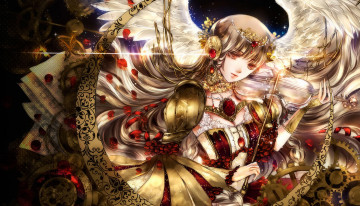 Картинка аниме музыка украшения крылья лепестки девушка скрипка