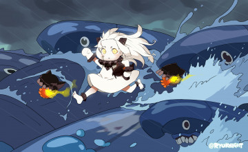Картинка аниме kantai+collection kantai collection зубы девочка море northern ocean hime дождь naitou ryuu арт