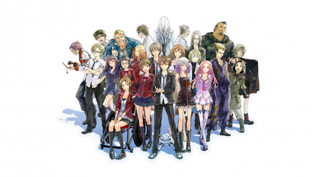 Обои картинки фото аниме, guilty crown, arisa, kuhoin, hare, menjou, shibungi, oogumo, arugo, tsukishima, ouma, mana, ayase, shinomiya, tsugumi, shu, yuzuriha, inori, корона, греха