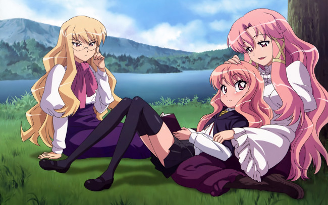 Обои картинки фото аниме, zero no tsukaima, река, девушка, луг